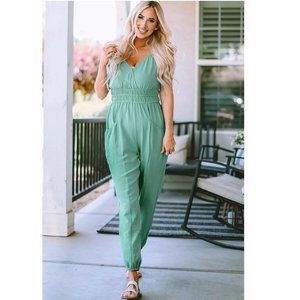 High Waist Sleeveless V Neck Jumpsuit